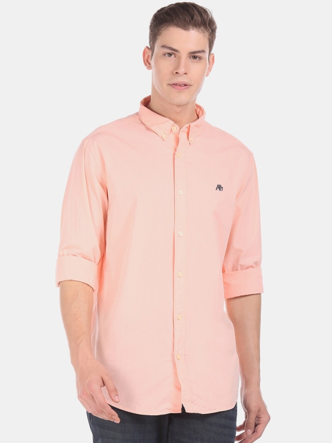 Aeropostale Men Peach Regular Fit Solid Casual Shirt