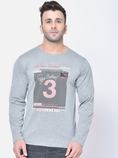 Chkokko Men Grey Printed Round Neck T-shirt