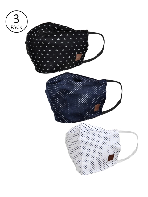 Allen Cooper Pack Of 3 Printed Reusable 3-Ply Cloth Masks, Blue