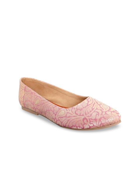 Kanvas Women Pink Woven Design Fabric Ballerinas