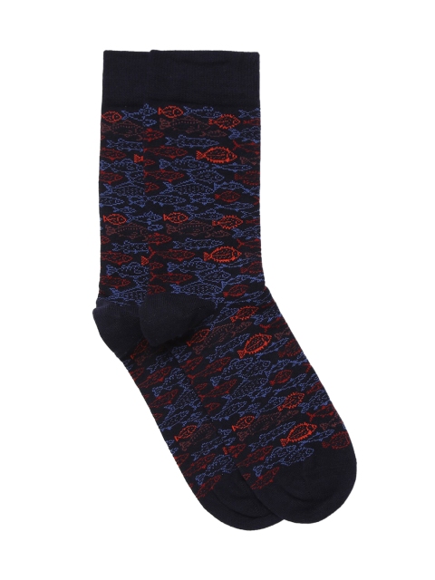 LINDBERGH Men Navy Blue & Black Patterned Above Ankle-Length Socks