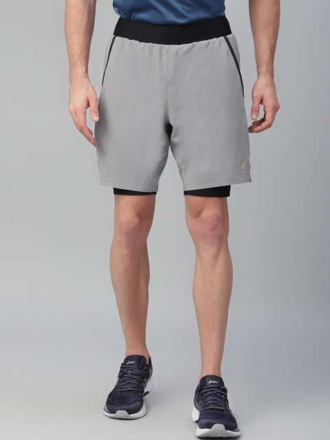 ASICS Men Grey Solid Regular Fit Sports Shorts