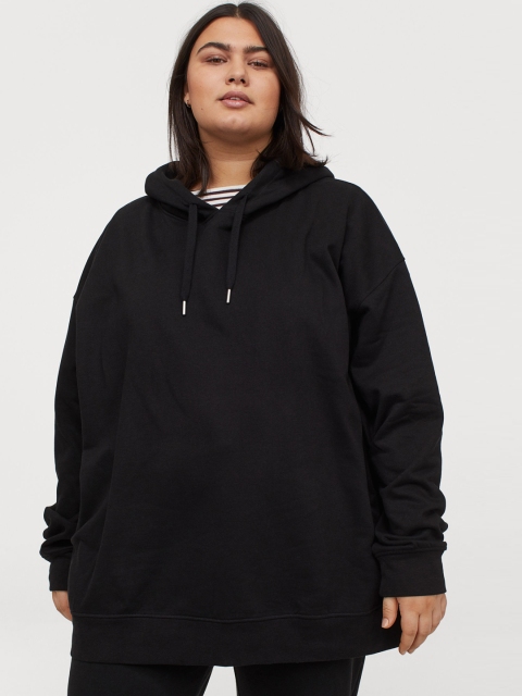 H&M Plus Women Black Solid Long Hoodie