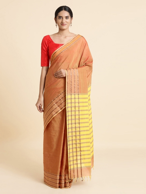 Taneira Orange Striped Maheshwari Saree