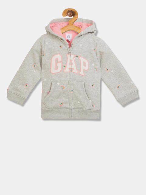 GAP Girls Grey Printed Hooded Sweatshirt