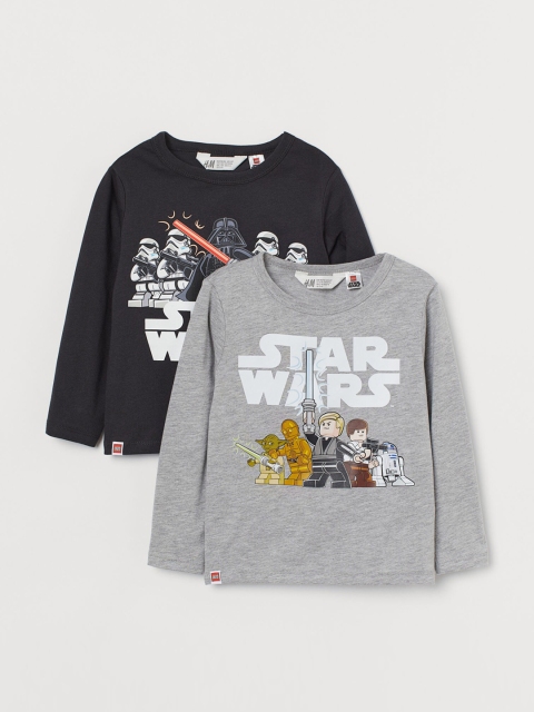 H&M 2-Pack Printed Jersey Sweatshirts, Grey