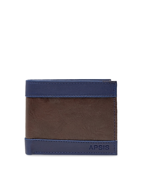 Apsis Men Blue & Brown Solid Two Fold Wallet