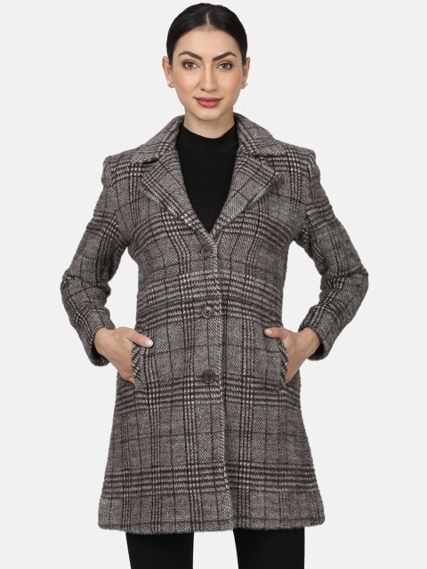 Monte Carlo Women Grey & Brown Checked Trench Coat