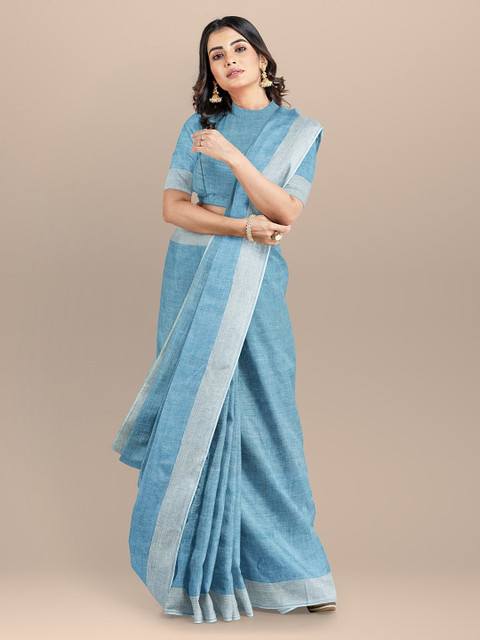 BharatSthali Blue Pure Linen Woven Design Bhagalpuri Handloom Saree 
BharatSthali Blue Pure Linen Woven Design Bhagalpuri Handloom Saree