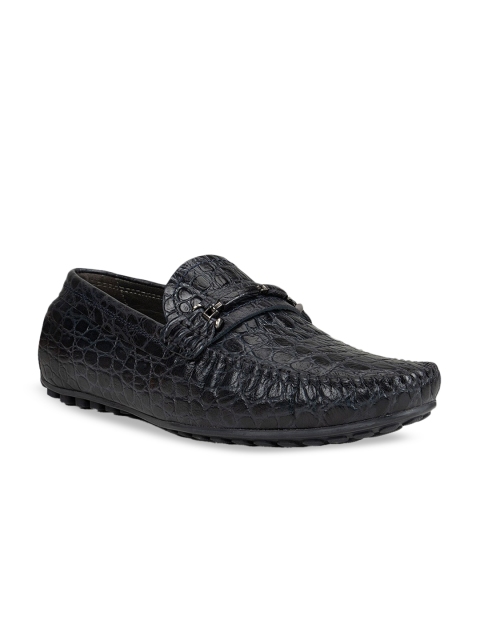 ROSSO BRUNELLO Men Blue Textured Leather Formal Loafers