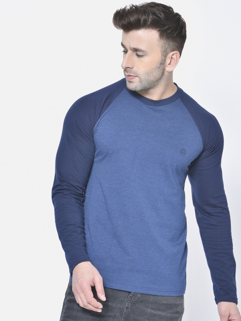 Chkokko Men Blue Solid Round Neck T-shirt