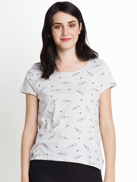 Dreamz by Pantaloons Women Grey Printed Round Neck Lounge T-shirt