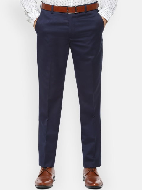Van Heusen Men Navy Blue Slim Fit Solid Formal Trousers