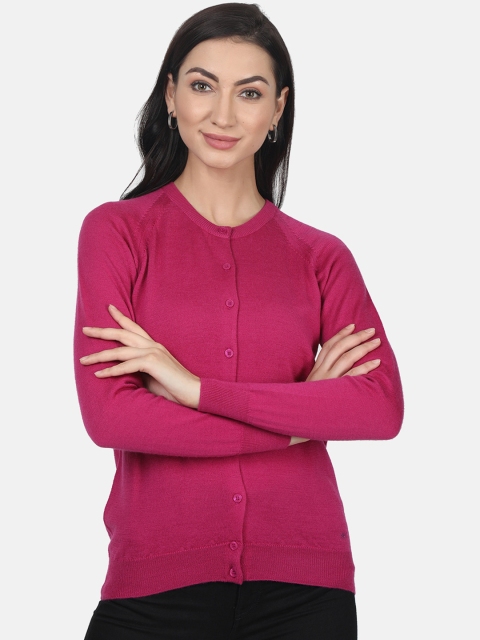 Monte Carlo Women Pink Solid Woollen Cardigan