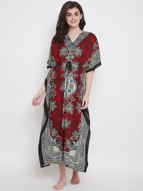 Clovia Women Red & Black Printed Kaftan Style Nightdress