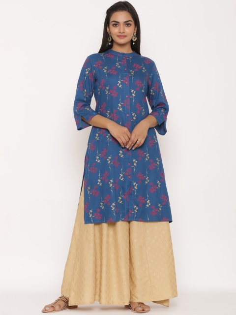 Juniper Women Teal & Red Printed Straight Kurta