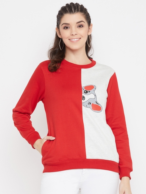 Bishop Cotton Women Red & White Colourblocked Sweatshirt
