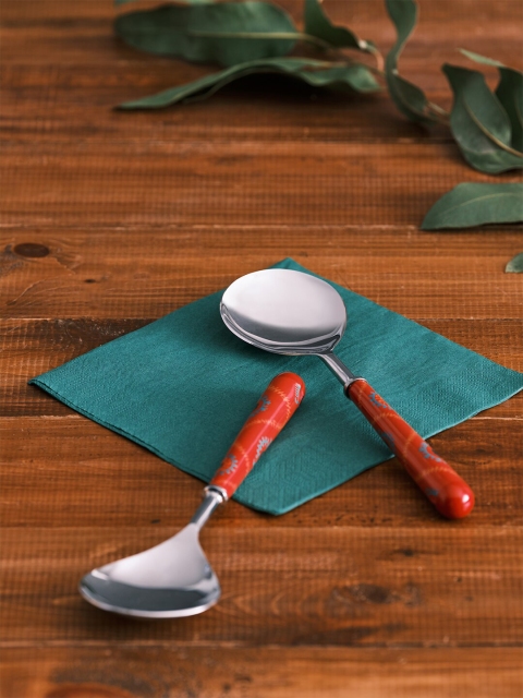 Chumbak Set of 2 Red Printed Serving Spoons