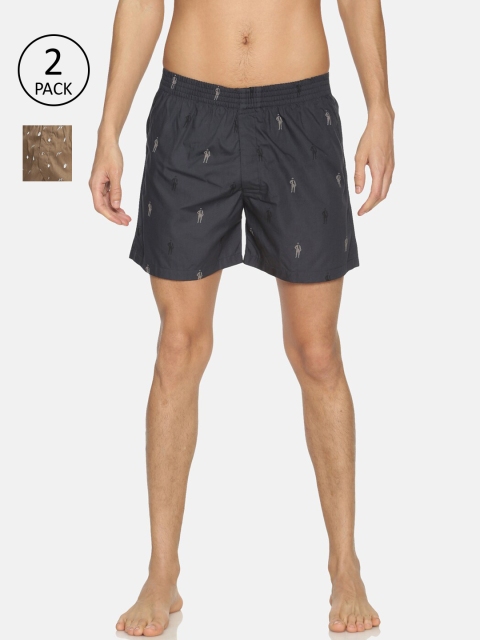 IVOC Men Pack Of 2 Printed Pure Cotton Boxers IOMBSCMSC07L34, Black