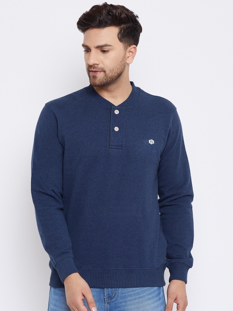 Bishop Cotton Men Navy Blue Solid Sweatshirt