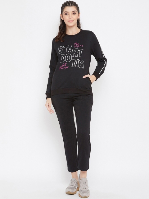 Bishop Cotton Women Black & White Printed Tracksuit