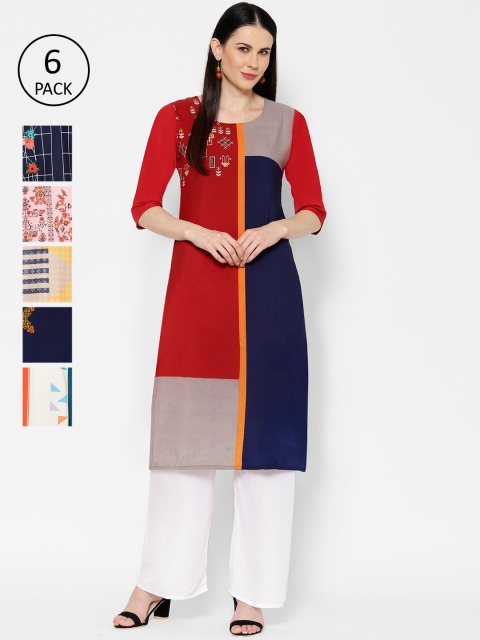 7Threads Women Multicoloured Striped Kaftan Kurta, Multi