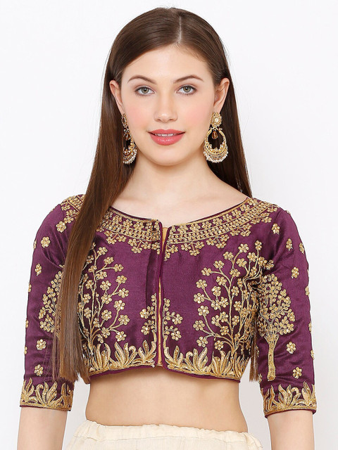SALWAR STUDIO Women Purple & Gold-Coloured Embroidered Padded Saree Blouse 
SALWAR STUDIO Women Purple & Gold-Coloured Embroidered Padded Saree Blouse