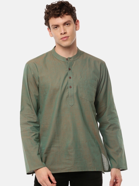 RAMRAJ COTTON Men Green Solid Straight Kurta