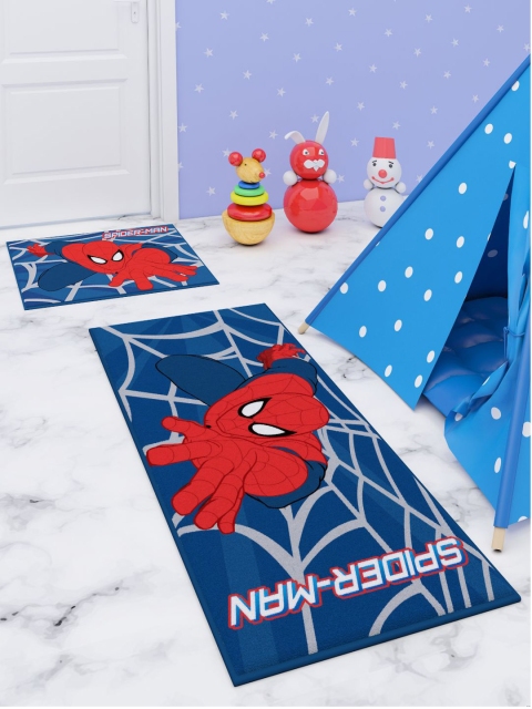 Marvel Kids Set Of 2 Blue & Red Spider Man Printed Premium Runner Carpet & Doormat