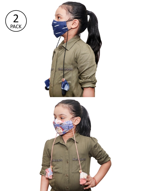 JBN Creation Kids Pack Of 2 Blue & White Printed Reusable 3-Ply Cloth Masks