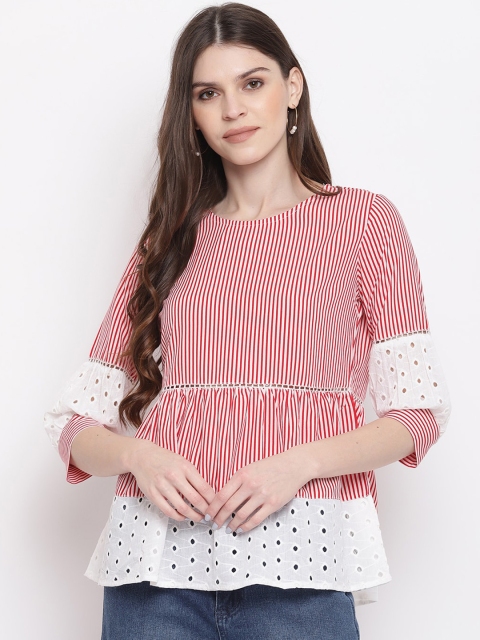 Mayra Women Pink & White Striped A-Line Top