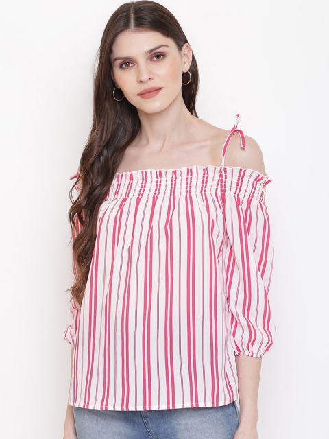Mayra Women Pink Striped Bardot Top