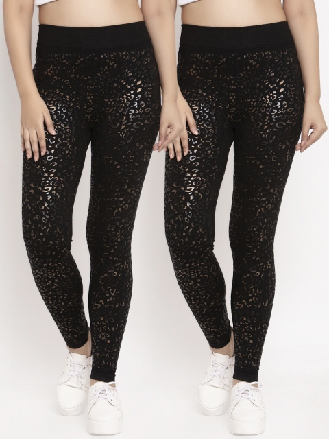 Klotthe Women Set of 2 Black Printed Slim Fit Track Pants