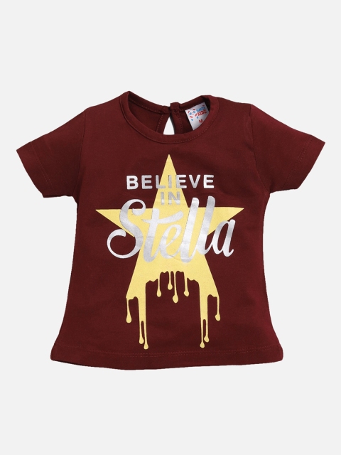 NAUTI KIDZ Girls Maroon Printed Round Neck T-shirt