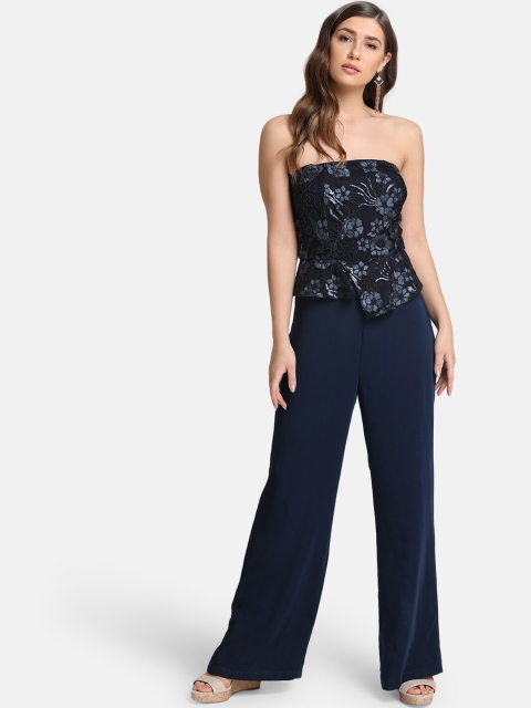 Kazo Women Navy Blue Embellished Strapless Basic Jumpsuit