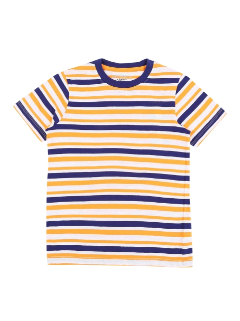 Pantaloons Junior Boys Yellow & White Striped Round Neck T-shirt