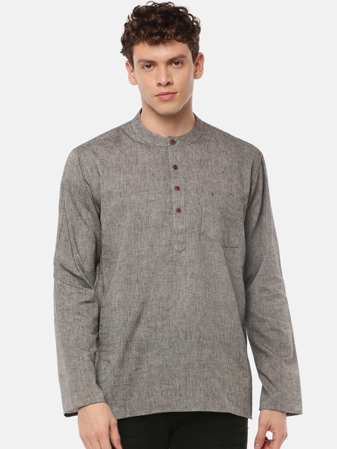 RAMRAJ COTTON Men Grey Woven Design Straight Kurta