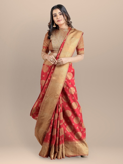 BharatSthali Red & Gold-Toned Silk Cotton Woven Design Banarasi Handloom Sustainable Saree
BharatSthali Red & Gold-Toned Silk Cotton Woven Design Banarasi Handloom Sustainable Saree