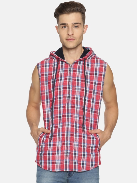 IVOC Men Red & Blue Regular Fit Checked Casual Shirt