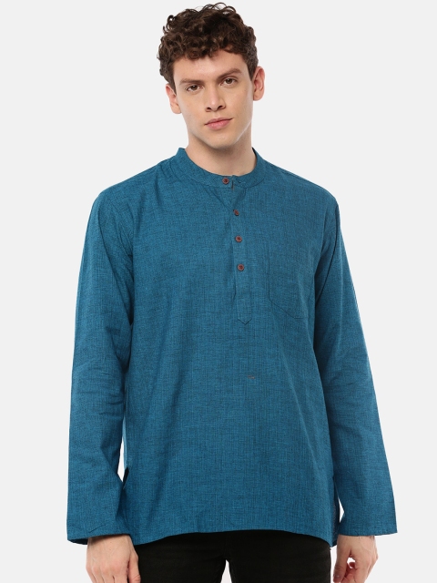 RAMRAJ COTTON Men Green Solid Straight Kurta