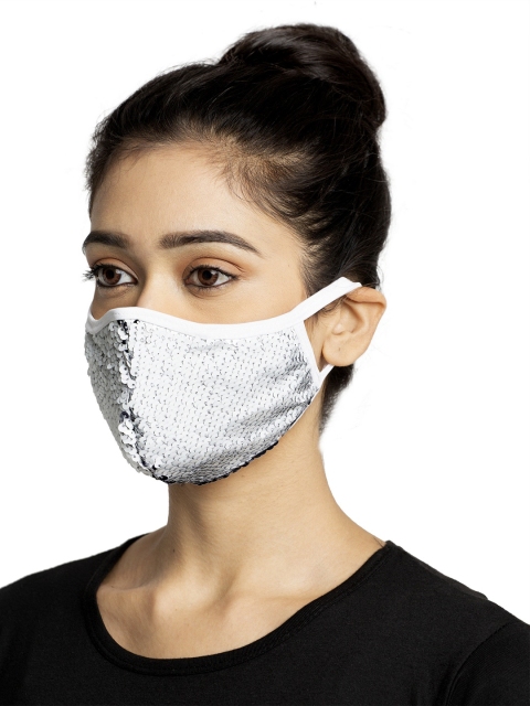 TREEMODA Women White Embellished 3-Ply Reusable Cloth Face Mask