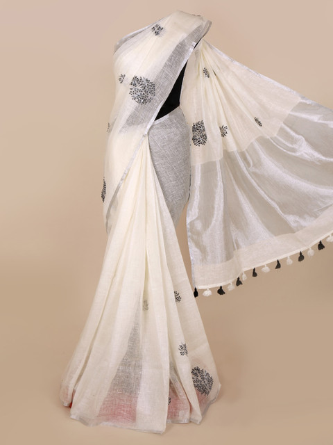 Pothys White Solid Saree 
Pothys White Solid Saree