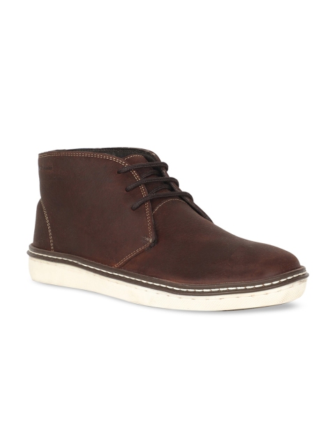 Hush Puppies Men Brown Solid Leather Mid-Top Derbys