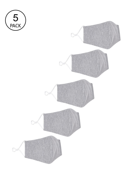 Clovia Pack Of 5 Grey Solid 3-Ply Reusable Cloth Masks