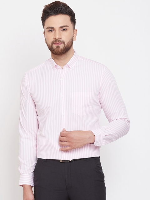 Canary London Men Pink & White Slim Fit Striped Formal Shirt