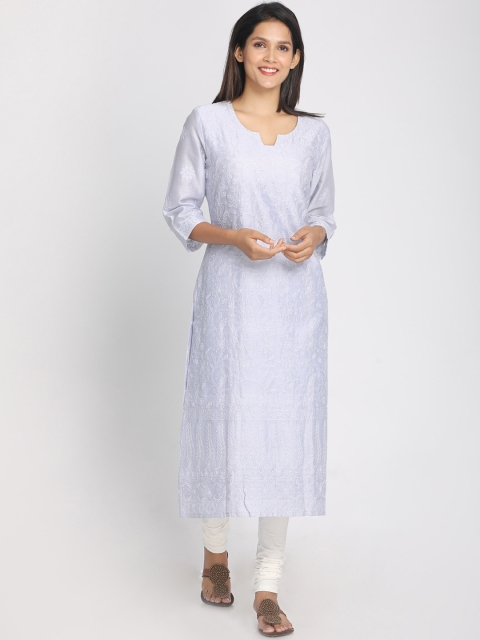 Nakshi Women White Embroidered Straight Kurta