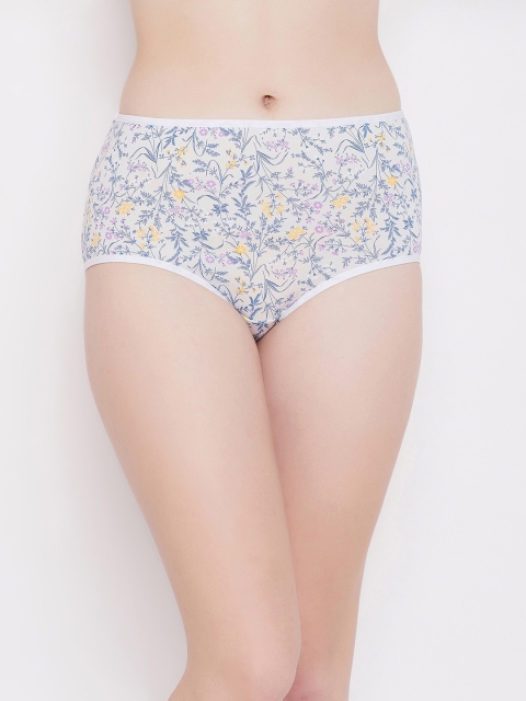 Clovia Women White & Blue Printed Hipster Briefs-PN3318I18