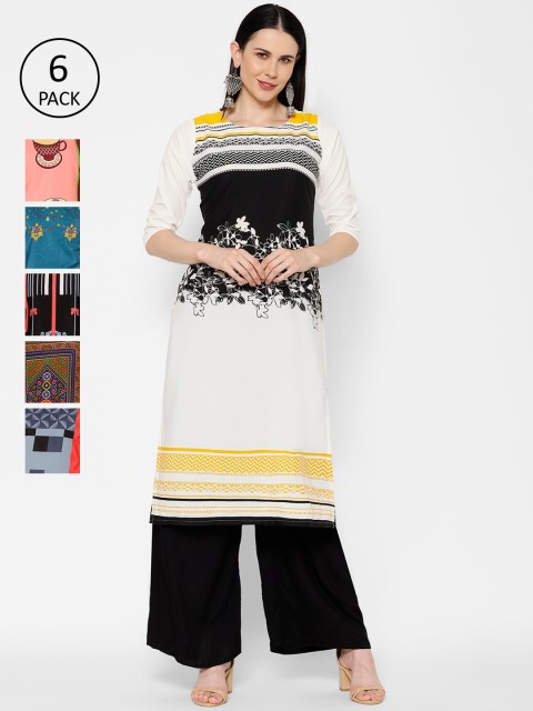 7Threads Women Pack Of 6 Multicoloured Printed Straight Kurtas, Multi