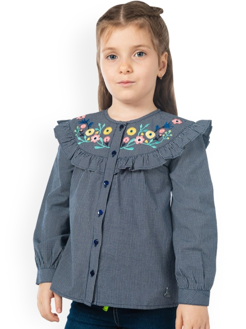 Cherry Crumble Girls Navy Blue Printed Top