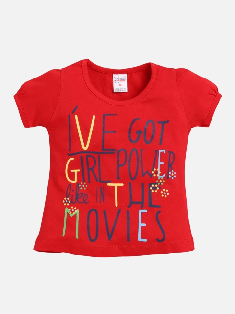 NAUTI KIDZ Girls Red Printed Round Neck T-shirt